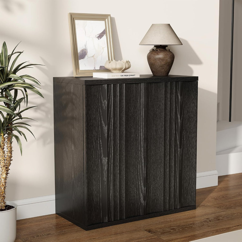 31.5" Buffet Cabinet with Storage for Living Room, Fluted Sideboard with Adjustable Shelves & Press-Spring Doors, Modern Coffee Bar Cabinet for Entryway & Kitchen, Black