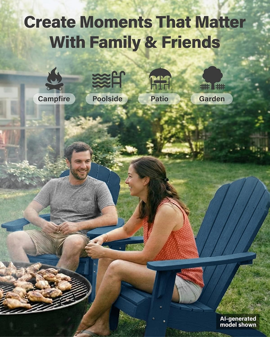 YEFU Oversized Adirondack Chair with Cup-Holder,Plastic Outdoor Fire Pit Chair, Weather Resistant, Poly Lumber Chair, Used in Patio, Lawn, Deck,Heavty Duty,Weight Capacity 450lbs-Navy Blue