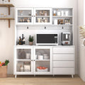 ZeHuoGe 63" W Large Kitchen Hutch Cabinet, Freestanding Pantry Cabinets Storage Kitchen Cupboard with 4 Doors, 4 Drawers & Microwave Shelf (White)