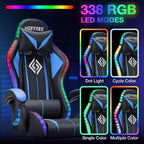 Gaming Chair with Bluetooth Speakers and RGB LED Lights Ergonomic Massage Video Game Chair with Footrest High Back with Lumbar Support Blue and Black
