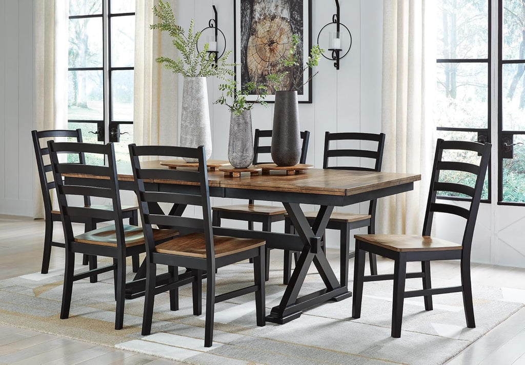 Signature Design by Ashley Wildenauer Dining Chairs Set of 2, Modern Ladderback Dining Chairs with Solid Wood Frame, Two-Tone Finish, Contoured Seat, Black/Brown