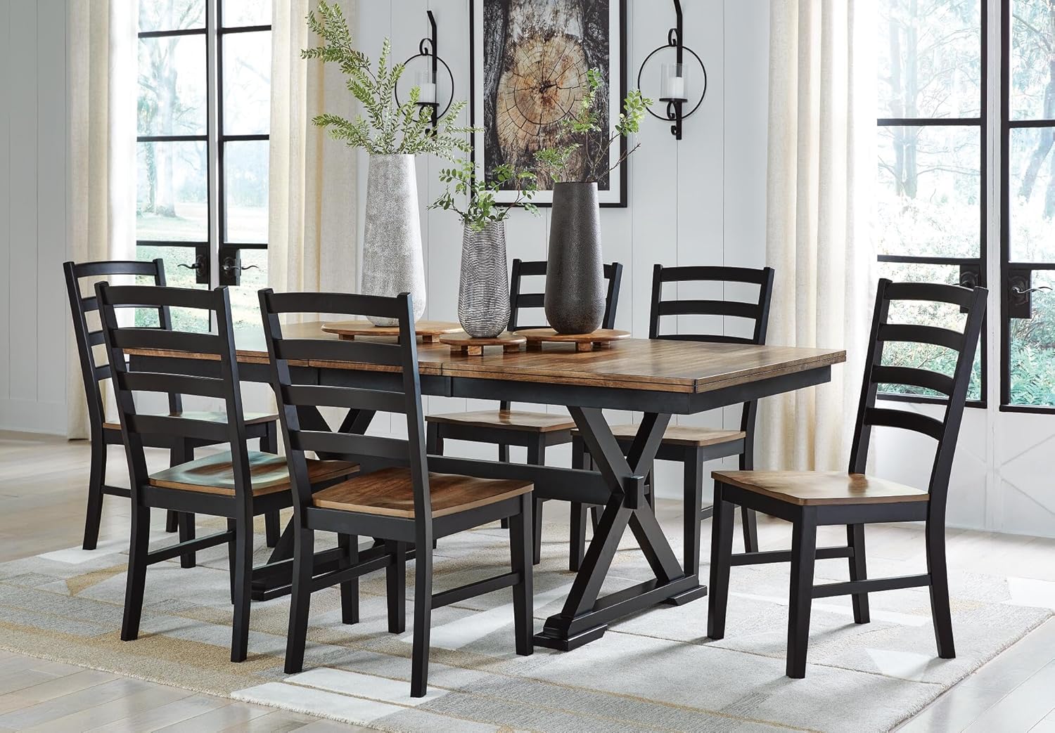 Signature Design by Ashley Wildenauer Dining Chairs Set of 2, Modern Ladderback Dining Chairs with Solid Wood Frame, Two-Tone Finish, Contoured Seat, Black/Brown