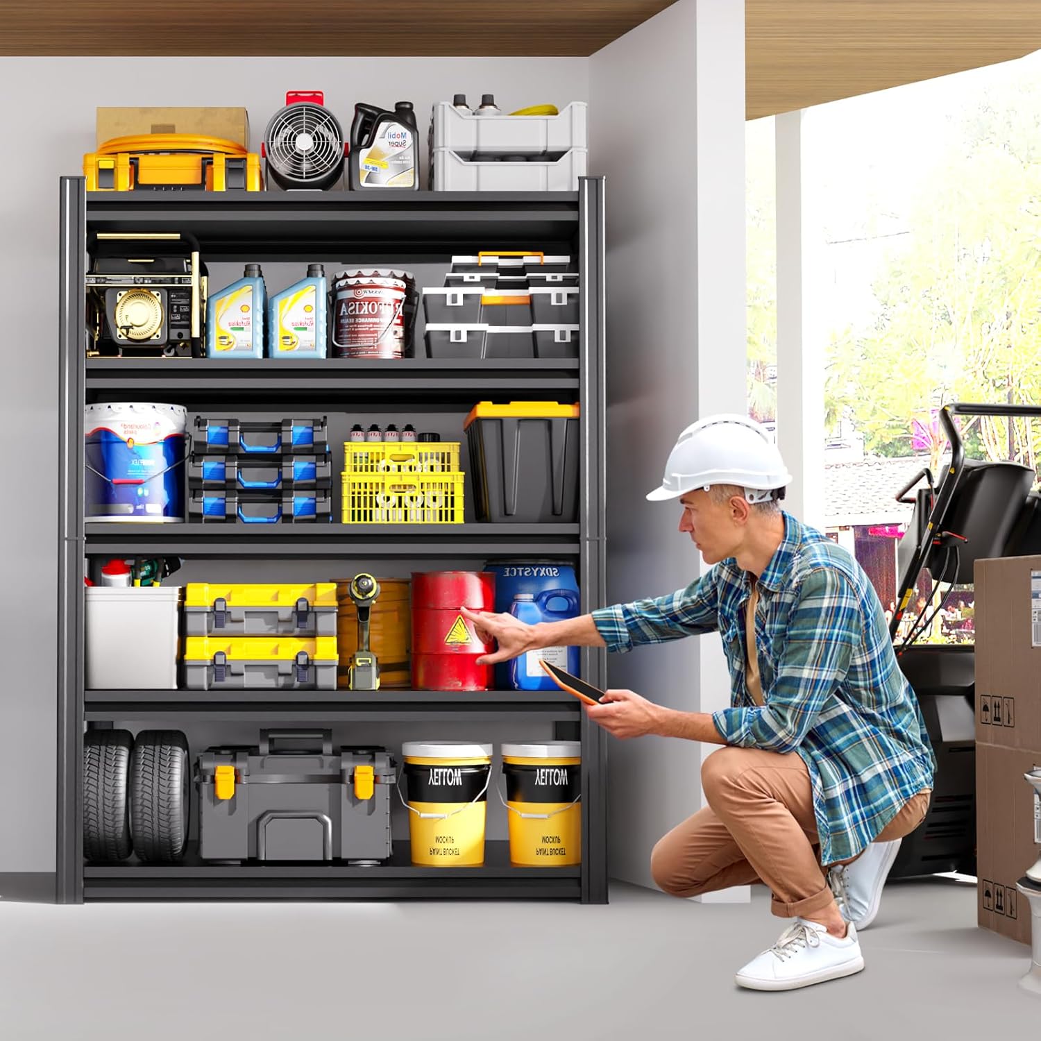 Heavy Duty Metal Garage Shelving Unit, 71.2" H x 35.4" W x 16" D, 5-Tier Adjustable Storage Shelves for Garage Storage, Standing Shelf Unit & Shelves Organizer for Home, Warehouse, Workshop