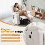 Korser Rocker Recliner, Glider Recliner Chairs for Adults, 360° Swivel Rocking Chair with Massage and Heating, Nursery Chair with Storage and USB Charging, Ivory White, Swivel Rocker Recliner