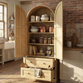 IDEALHOUSE 72" H Arched Kitchen Pantry with 2 Drawers, Farmhouse Wooden Tall Kitchen Storage Cabinet w/ 2 Doors & 3 Shelves, Versatile Freestanding Food Cupboard for Kitchen, Dining Room, Natural
