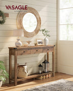 VASAGLE LIRY Collection - Console Sofa Table, Narrow Entryway Table with 3 Drawers, Open Storage Shelf, Metal Corners, for Living Room, Farmhouse Style, Honey Brown ULNT142KB02S