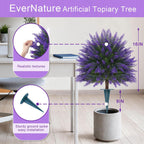Artificial Lavender Topiary for Outdoors 2 Set of 16'' UV Resistant Evergreen Fake Shrubs Bushes with Ground Spike Topiary Ball Faux Plants for Outdoor Indoor Front Porch Garden