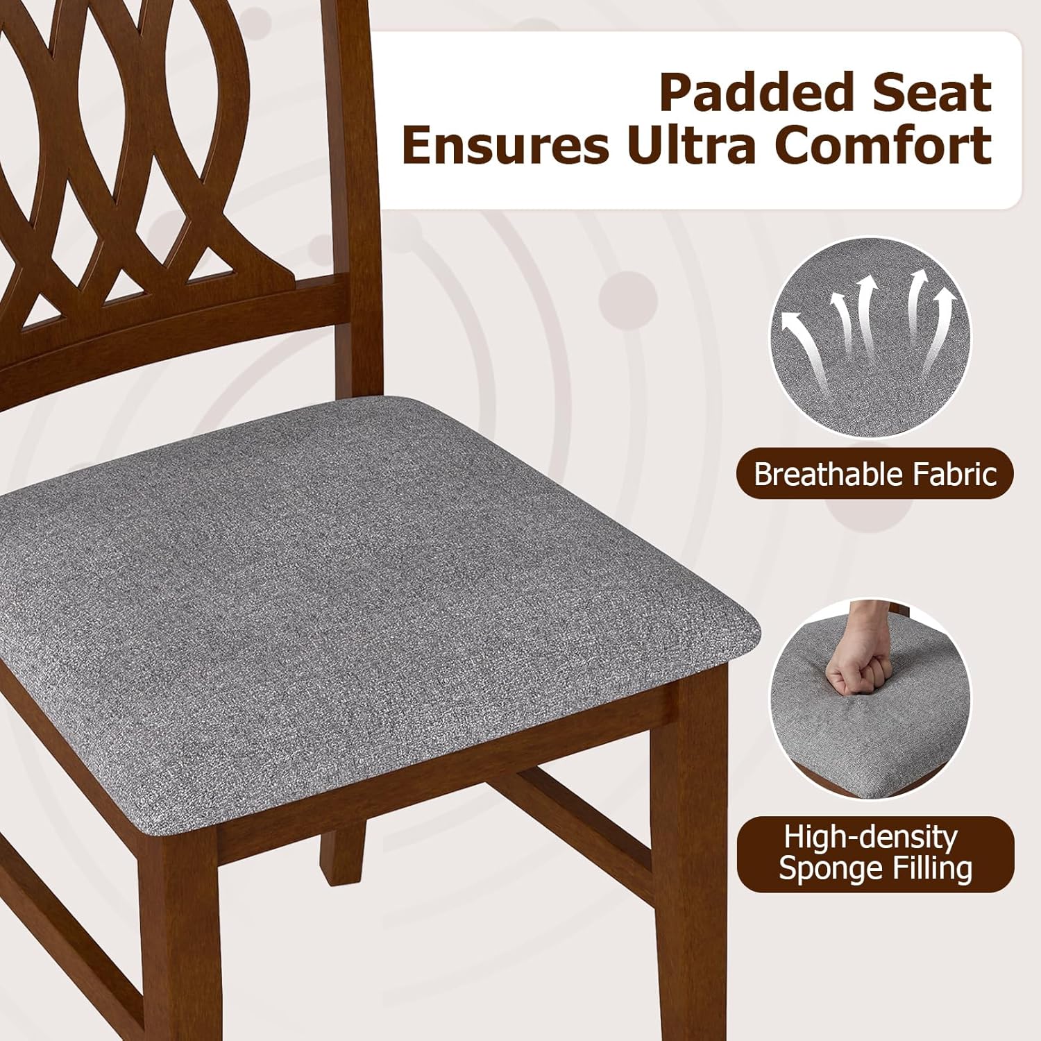 Giantex Upholstered Dining Chairs Set of 2, Farmhouse Fabric Side Chairs w/Cushioned Seats, Patterned Backrests, Sturdy Rubber Wood Frames, Wooden Accent Chairs for Kitchen, Dining Room