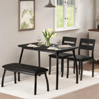 IDEALHOUSE 43'' Dining Table Set for 4, Wooden Kitchen Table with Upholstered Bench & 2 Cushion Chairs, Industrial Dinette Set for Studio, Kitchen, Dining Room, Apartment, Black