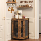 JKsmart Corner Storage Cabinet with Open Shelf, 3-Tier Industrial Wine Bar Shelf with Door, Industrial Corner Cabinet for Kitchen, Dining Room, Rustic Brown