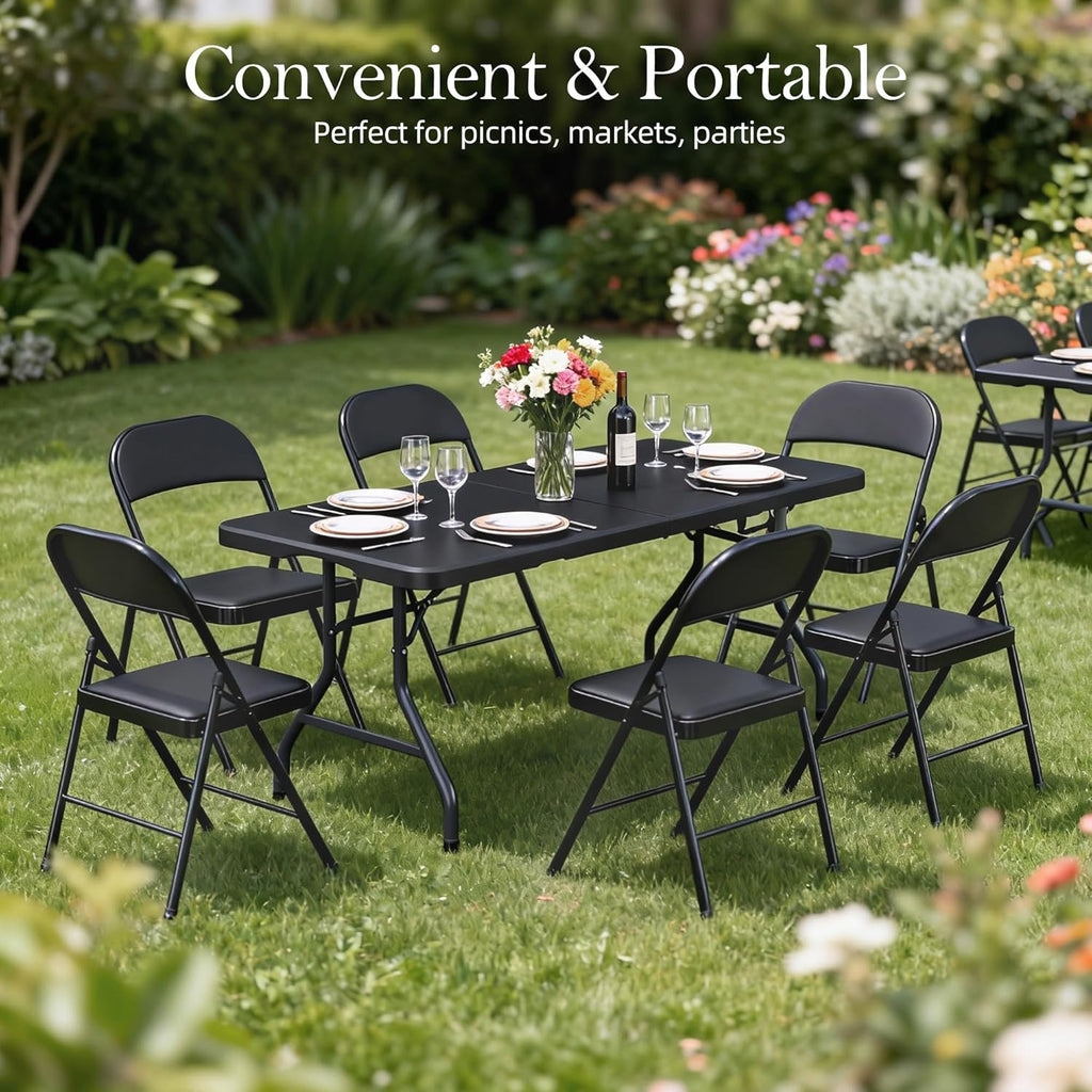 6FT Folding Table with Carrying Handle: Upgrade Thickened Heavy Duty Portable Foldable Table | Perfect Plastic Tables for Party, Dining, Wedding, Events, Picnic Indoor, Outdoor, Camping, Utility Black
