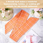 Orange Fall Wreath Sash for Front Door Farmhouse Thanksgiving | 2 Pcs, Plaid, 60 Inch, DIY Embroidery, Autumn