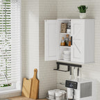 Homleke Bathroom Wall Cabinet, Over Toilet Storage Cabinet with Barn Doors and Adjustable Shelves, 3-Tier Medicine Cabinet Wall Mounted, for Bathroom, Kitchen, Entryway, Laundry Room, White, (7.9" D)