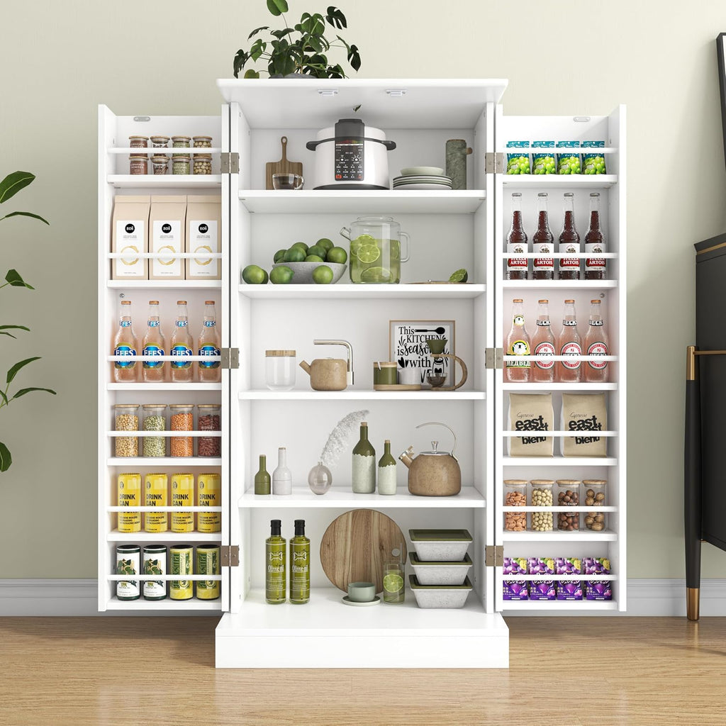kepptory Kitchen Pantry Cabinet 47" H, Farmhouse Storage Cabinet with Adjustable Shelves and Drawer, Buffet Cupboards Sideboard for Kitchen, Dining Room, Living Room (White, 16" D x 24" W x 47" H)