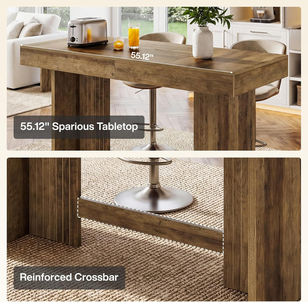 Tribesigns 55" Kitchen Island, Farmhouse Wooden Stationary Island Table with Large Worktop & Leg Room, Coffee Bar Table for Meal Prep, Dining, Entertaining, Natural Brown