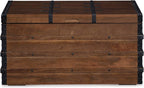 Signature Design By Ashley Kettleby Wooden Storage Box Trunk, Vintage‑Style Coffee Table With Hinged Top And Hidden Storage, Wood Construction With Metal Hardware For Living Room Organization, Brown