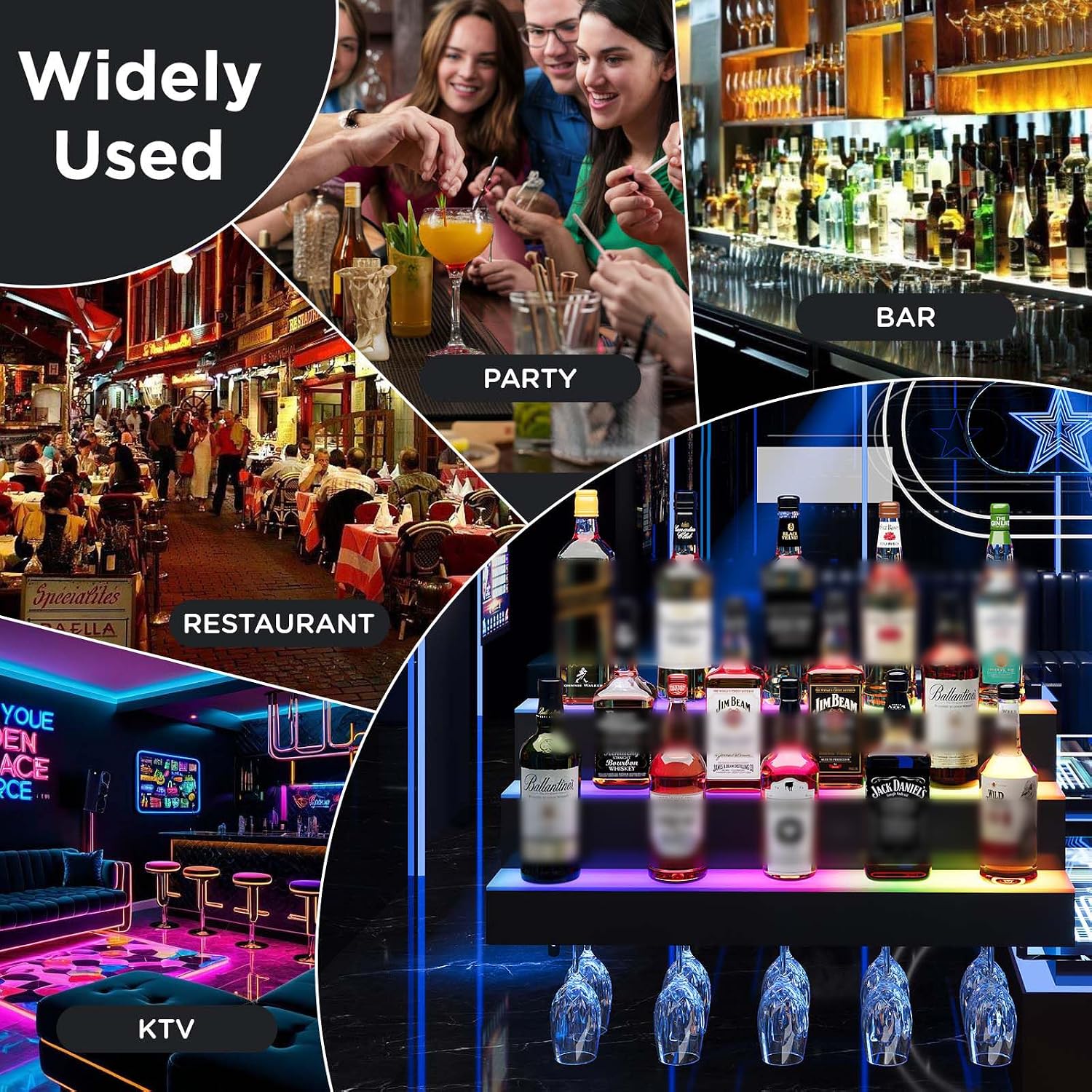 Dethan 2 Tier 32 Inch LED Lighted Liquor Bottle Display Shelf - Wall-Mounted Wine Rack with Multi-Color App & Remote Control, Adjustable Brightness & Sound Modes, Acrylic Bar Shelf for Commercial Club