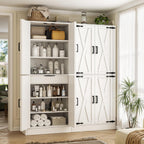 Unikito 71" Tall Kitchen Pantry Cabinet with Farmhouse Barn Doors and Storage Drawer, 8 Adjustable Shelves, Freestanding Cupboard for Dining Room, Living Room, Utility Room, White, 2 Pack