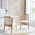 Modern Dining Chairs Set of 2, Fabric Upholstered Kitchen Chairs with Cane Webbing Back and Rubberwood Frame, Beige and Natural for Dining Room
