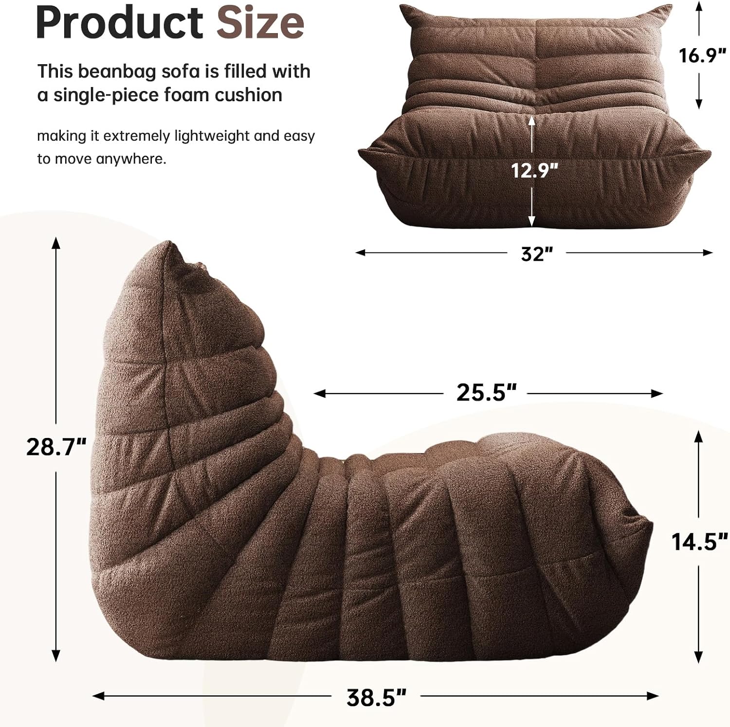 Oversized Bean Bag Chairs for Adults, Giant Beanbag Chair with Memory Foam, Comfy Lounge Chair Lazy Sofa for Apartment, Living Room, Bedroom, Office(Teddy Fabric)