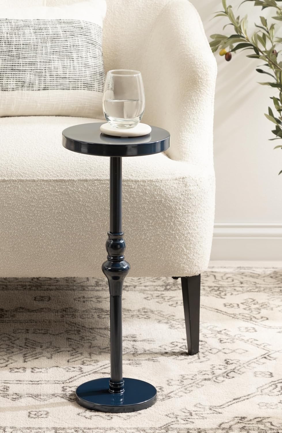 Kate and Laurel Stratton Vintage Round Pedestal Drink Table; 9 x 9 x 22; Navy Blue; Decorative Mini Table for Use as Indoor Plant Stand or Cute Living Room Accent