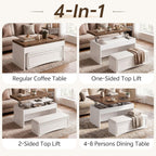 Lift Top Coffee Table Set with Storage Bench, 4-in-1 Convert Gaming/Reading/Dining Table, 40'' Multi-Function Coffe Tables with Hidden Compartment & Open Shelves, for Living Room, White Brown