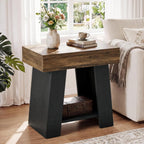 Tribesigns Wooden End Table, 2-Tier Farmhouse Nightstand Sofa Side Table with Storage Shelf, Two-Tone Side Table for Couch, Heavy-Duty Bedside Table for Bedroom, Living Room, Rustic Brown & Black