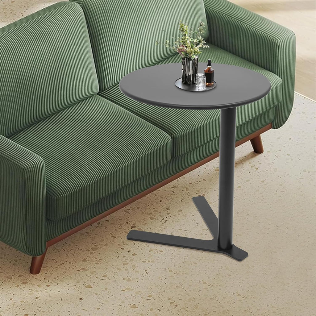 C Shaped End Table, Space Saving Round Sofa Side Tables Couch Table w/ Y-shaped Base, TV Tray Table, Eating Drinking Coffee Table Laptop Desk for Home Living Room Office Bedroom Study Room (Black)