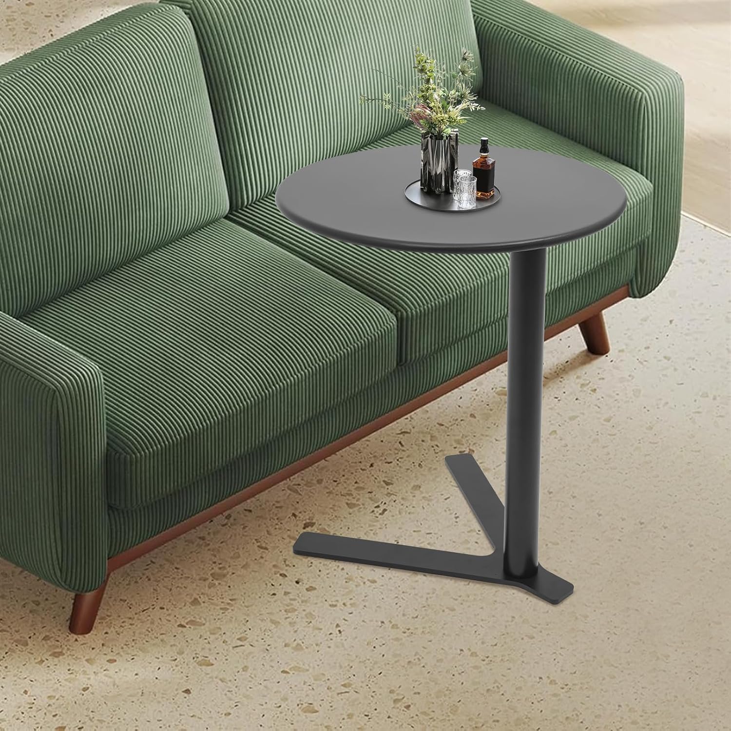 C Shaped End Table, Space Saving Round Sofa Side Tables Couch Table w/ Y-shaped Base, TV Tray Table, Eating Drinking Coffee Table Laptop Desk for Home Living Room Office Bedroom Study Room (Black)