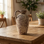 Brown Ceramic Rustic Farmhouse Vase Jug Pitcher with Handle, Distressed Antique Terracotta Pottery Flower Vase 14.2 Inch Handmade Large Floor Vintage Decorative for Home Living Room Decor