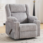 Manual Recliner Chair with Adjustable Headrest, Oversized Swivel Rocker Recliner for Adults with Arm Storage, Nursery Glider Recliner with Phone Stand and Side Pockets for Living Room, Light Grey