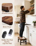 PARTPHONER Wooden Step Stool for Adults & Kids, 480-LBS Heavy Duty with Non-Slip Rubber Feet & Suction Cup Pads, Bed Stool for High Beds, Ideal for Bedroom, Living Room, Bathroom, Kitchen,Rustic Brown