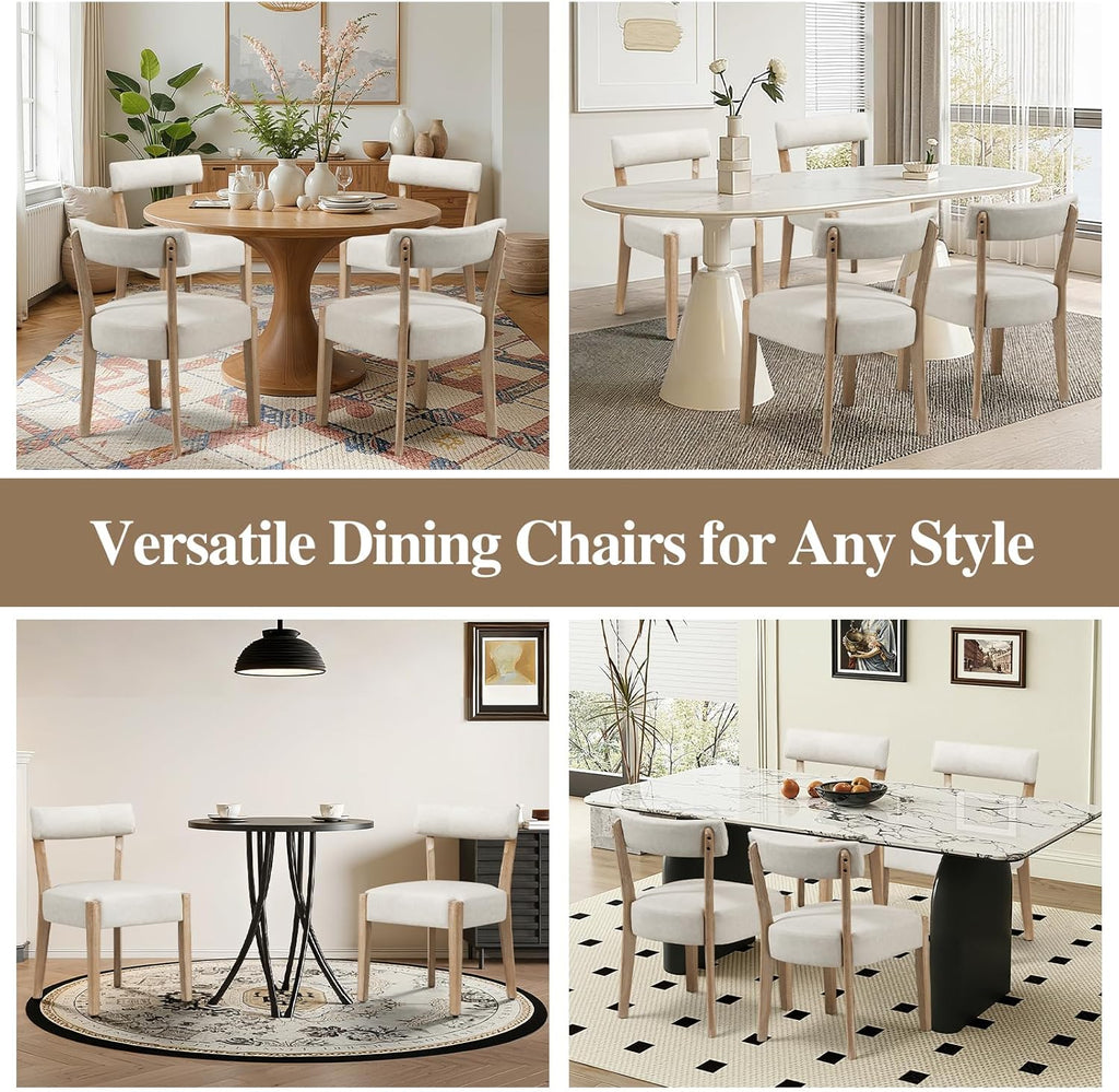 ZJhome Modern Dining Chairs Set of 4 – Mid-Century Modern Faux Leather Upholstered Kitchen & Dining Room Chairs with Curved Back, Oversized Rounded Seat, Sturdy Wood Frame, Beige