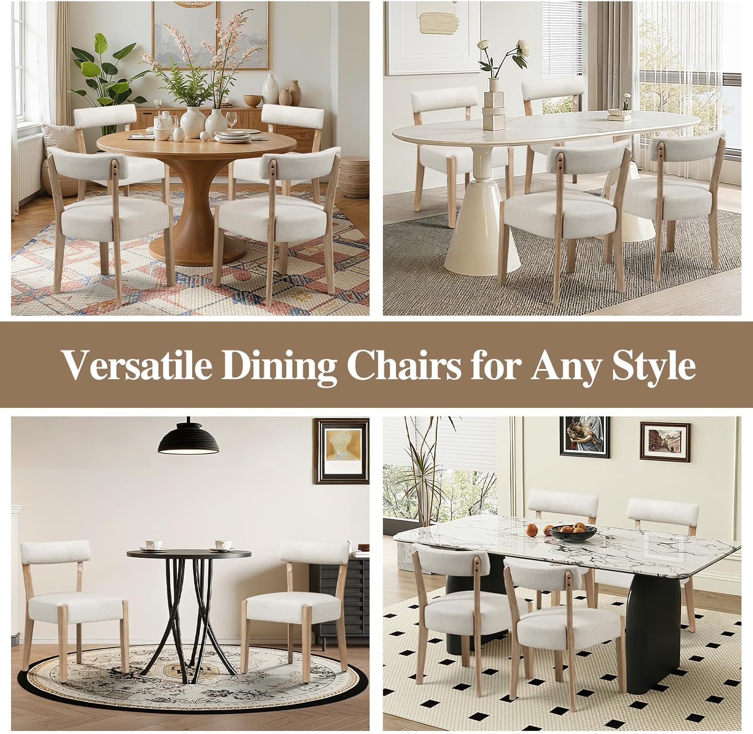 ZJhome Modern Dining Chairs Set of 4 – Mid-Century Modern Faux Leather Upholstered Kitchen & Dining Room Chairs with Curved Back, Oversized Rounded Seat, Sturdy Wood Frame, Beige