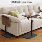 ENNVA Side Table for Couch, Adjustable Height C Shaped End Table, Narrow Sofa Side Table for Living Room & Bedside, Brown Wooden Top with Black Metal Base