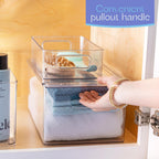 primebox Plastic Clear Stackable Storage Bins with Lids. Great for Pantry or Kitchen Organization. Fridge Organizer Containers. Cabinet, Bathroom Organizer. 6 Pack