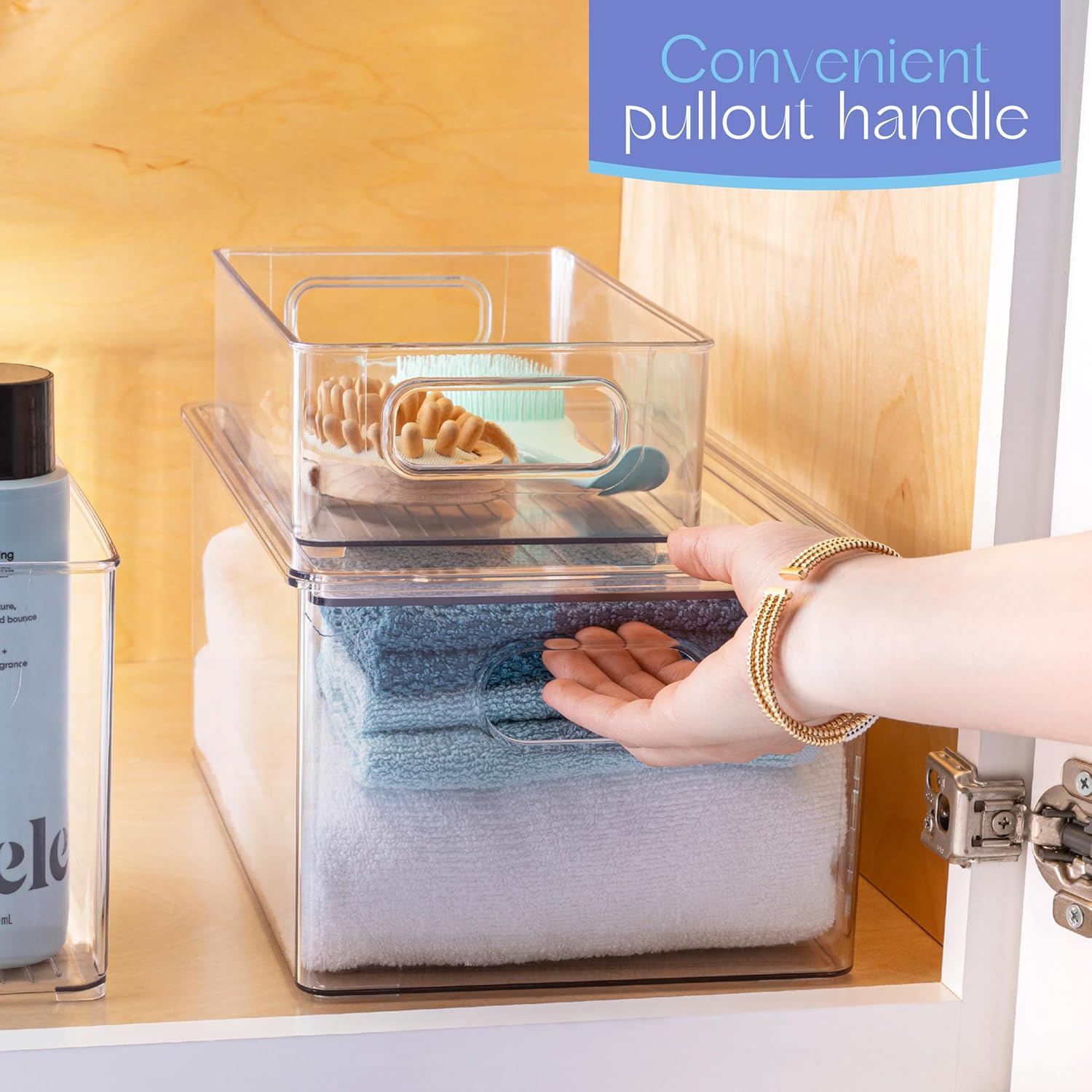 primebox Plastic Clear Stackable Storage Bins with Lids. Great for Pantry or Kitchen Organization. Fridge Organizer Containers. Cabinet, Bathroom Organizer. 6 Pack
