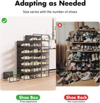 Foluck Shoe Storage Box, 15 Pack Clear Plastic Stackable Organizer for Closet, Interlocking Design Container Bins for Sneakers, Foldable Shoe Rack for Closet,Entryway, Black