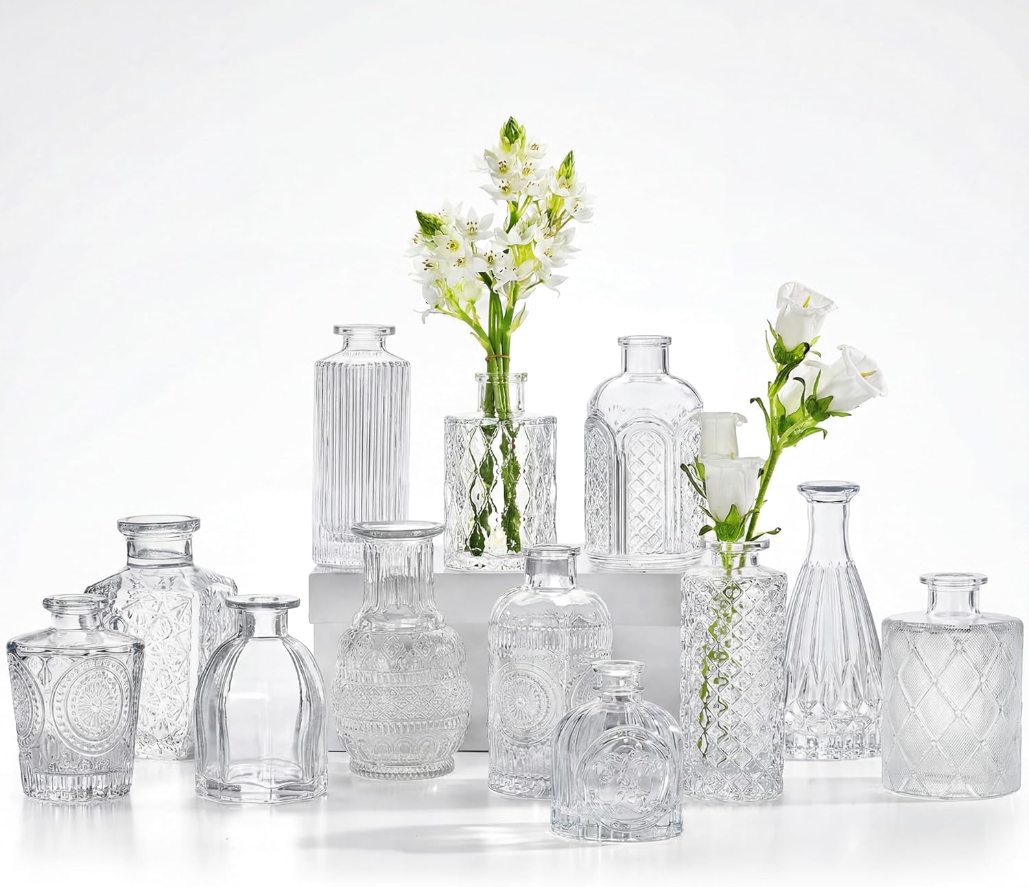Glass Bud Vases Set of 12, Small Vases for Flowers, Clear Bud Vases in Bulk for Centerpieces Mini Vintage Vase for Rustic Home Wedding Table Decorations
