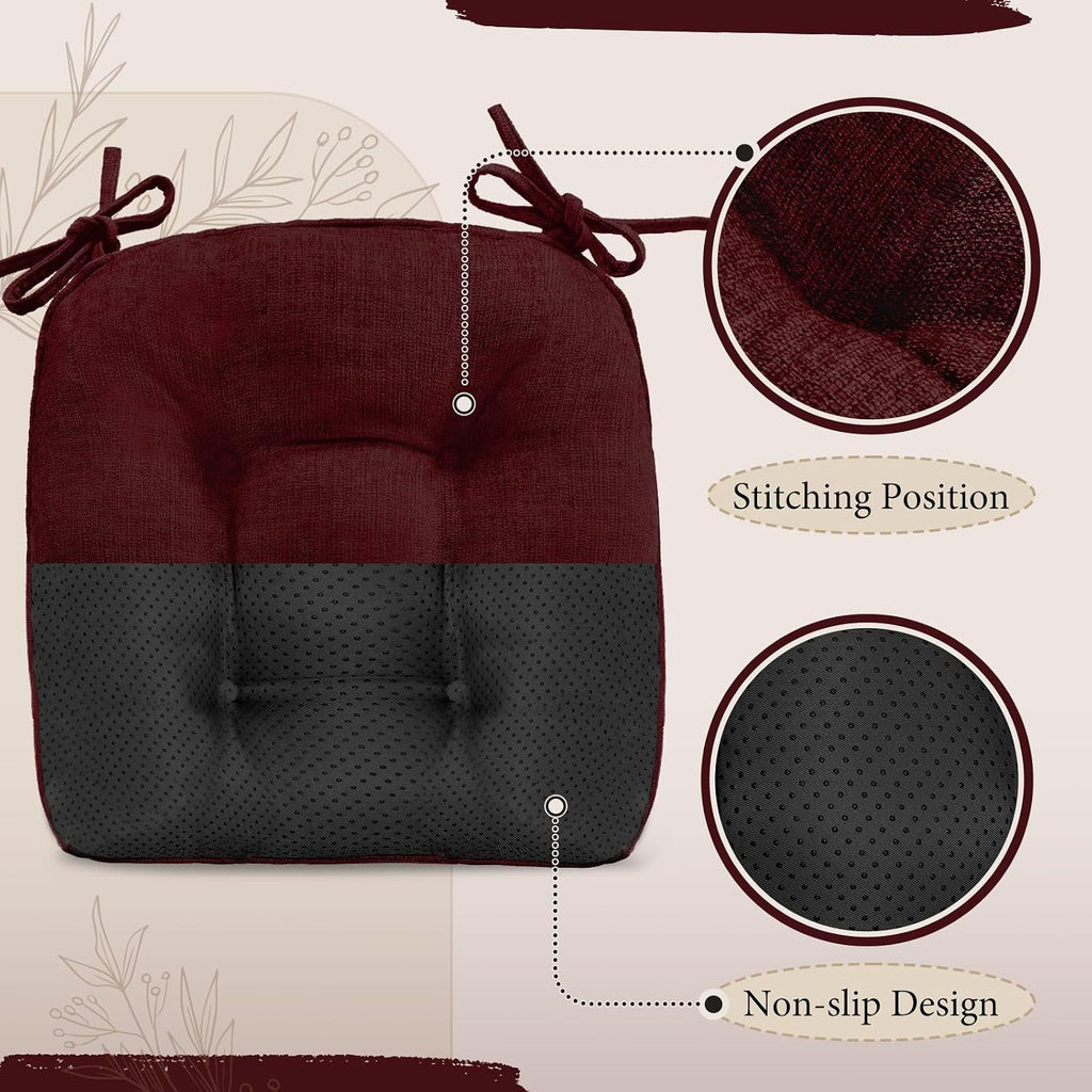 Cozyide Chair Cushions for Dining Chairs, 17" x 17" Non-Slip Kitchen Chair Pads with Adjustable Ties, Indoor Chair Cushions for Dining Room, Burgundy (Pack of 4)