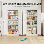 SISESOL 61" Tall Pantry Cabinet,Farmhouse Kitchen Pantry Storage Cabinets with 2 Doors and 5 Shelves,White Metal Storage Cabinet,Large Cupboard for Home,Kitchen,Dining/Living Room