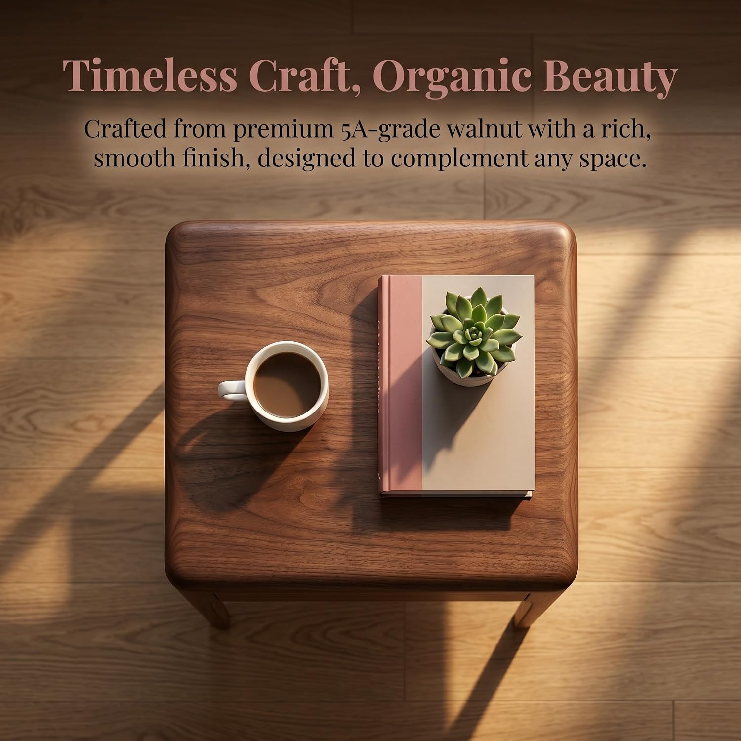 Walnut Wood Mini Square Coffee Table, 12"x12"x17.7" Small Side End Table for Bedside, Sofa Side, Balcony
