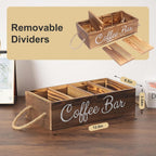 Bokelai Wooden Coffee Bar Organizer Countertop Coffee Station Accessories Storage Basket With Handle Removable Dividers Pods Kcup Holder Farmhouse Decor Caddy for Coffee and Tea Lover