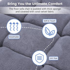 MAT EXPERT Floor Chair with Back Support, Floor Gaming Chair w/ 14 Adjustable Position, Soft Coral Fleece&Alloy Steel Frame, Foldable Padded Lazy Couch Recliner for Meditating (Gray, Large)