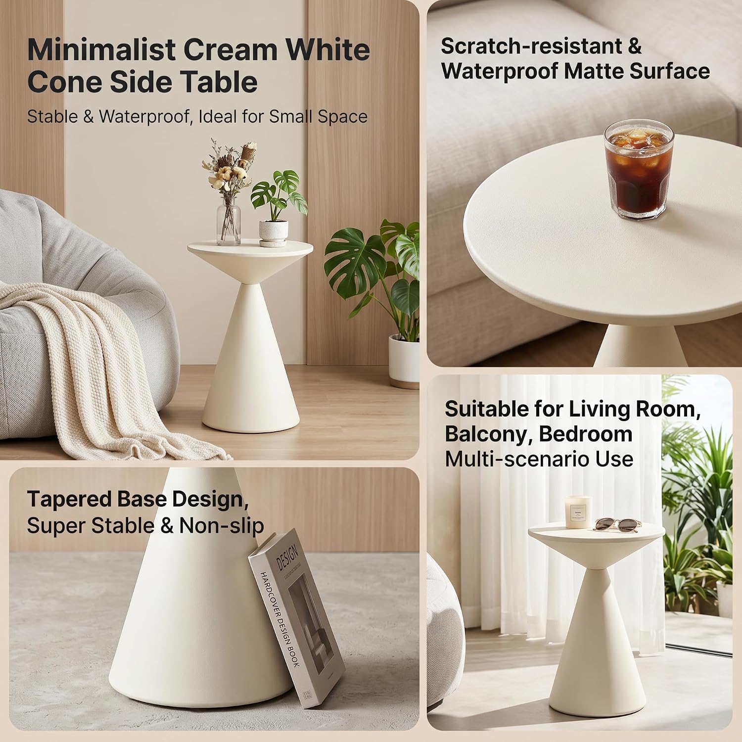 COVLON Small Drink Table, Round Martini Table, Drum End Table Side Table, Metal Accent Table,for Small Space Living Room, Bedroom, Sand