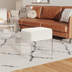 Vanity Stool Chair, Soft Ottoman with Clear Acrylic Legs, Modern Padded Seat Footstool for Entryway, Hallways, Bedrooms and Living Room (White)