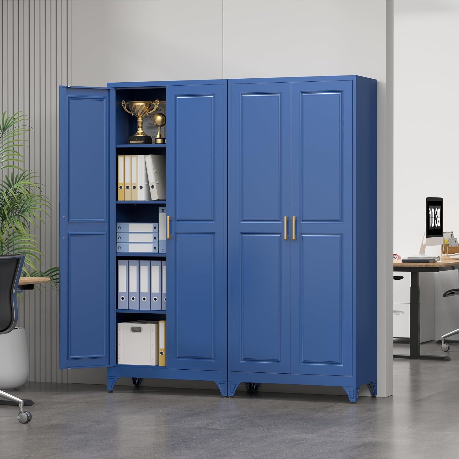 Kitchen Pantry Storage Cabinets, 75" Tall Metal Storage Cabinet with Doors and 4 Shelves, Blue Pantry Cabinet, Utility Kitchen Cupboard, Large Steel Cabinets for Dining, Office, Living Room