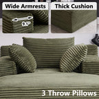 HRVEOCEI 67" Chaise Lounge Indoor, Oversized Chaise Lounge Chair with 3 Comfy Pillows for Living Room Bedroom, Wide Arms Corduroy Fabric High-Density Foam No Assembly Required (Sage Green)