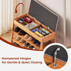 Shoe Rack Bench with Storage, 2-Tier Entryway Bench with Cotton-Linen Cushion, Flip-Open Solid Wood Storage Organizer for Hallway, Living Room, Bedroom, 31.5”