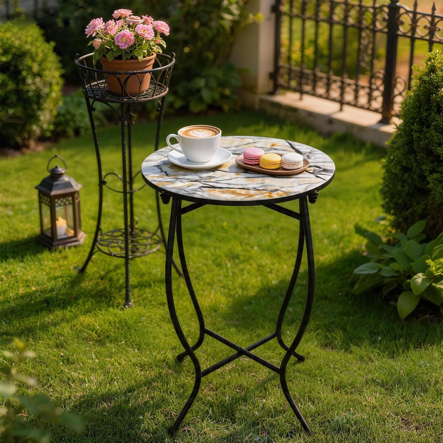 Indoor Side Table for Small Space, Versatile 21 Inch Tall Round Side Table for Drink Magazine, Weather Resistant Metal Small End Table for Living Room, Bedside, Bedroom, Easy Assembly